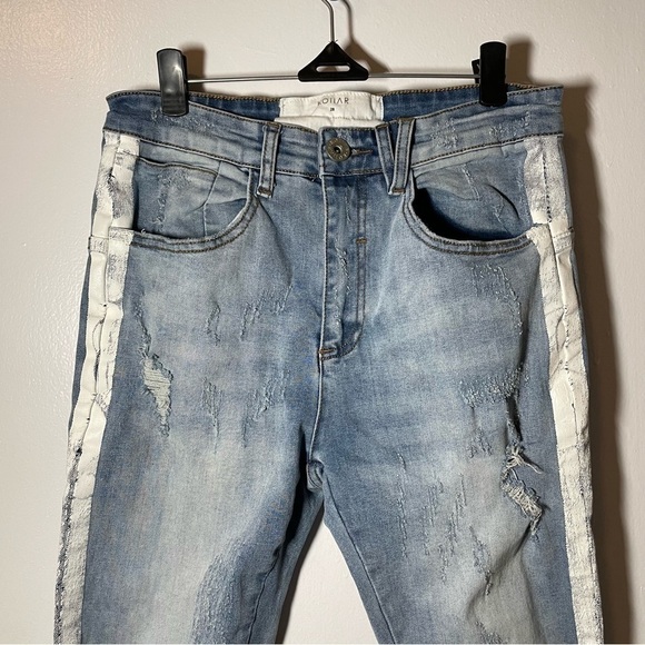 KOLLAR Distressed Stripe Denim Skinny Jean size 28 - Picture 5 of 11